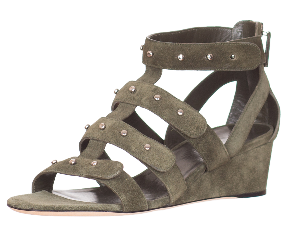 $750 Gucci Womenâs Military Green Suede Sandals Shoes Size US 7.5 EU 37.5