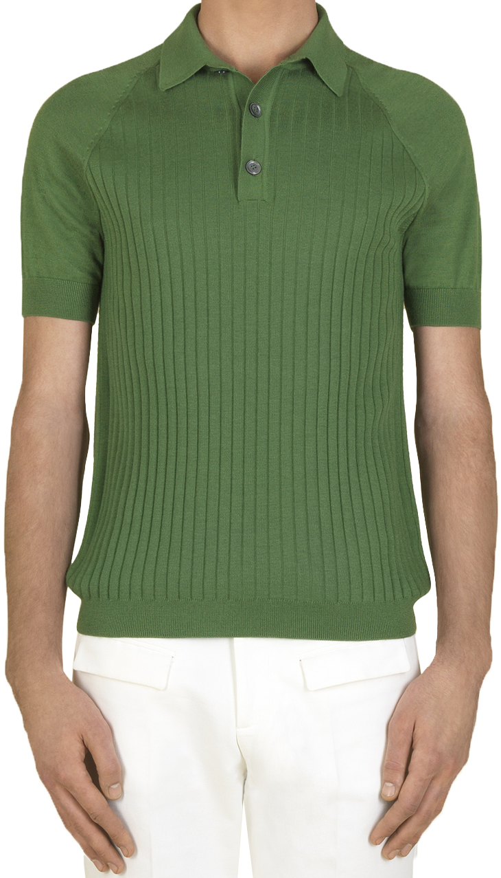 Gucci Men's Green Cashmere and Silk Rib Polo Shirt L