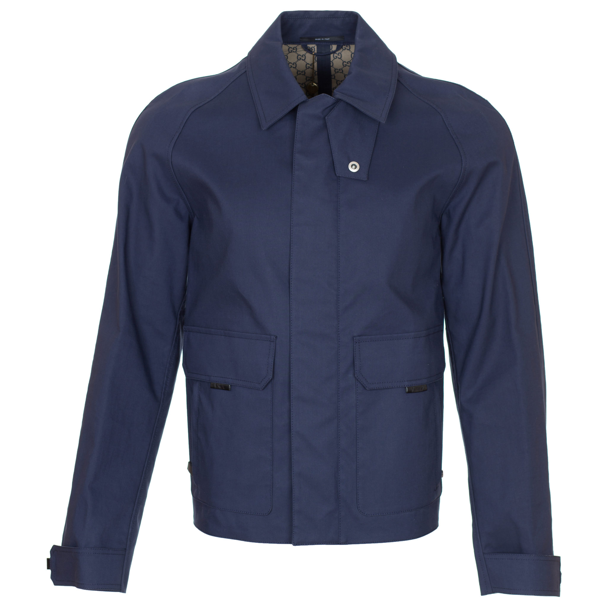 Gucci Men's Cotton Navy Blue Zip Up Short Raincoat Jacket