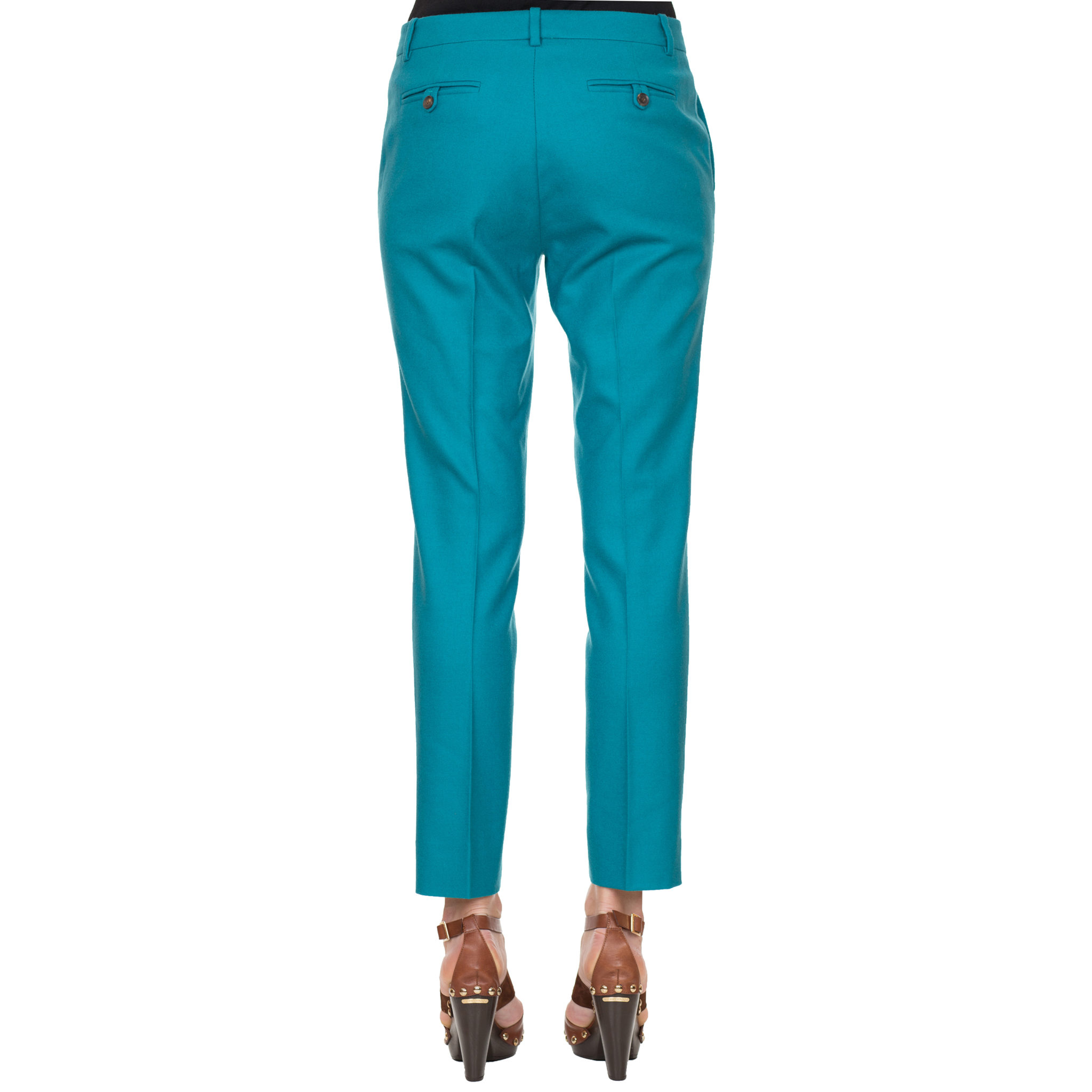 Gucci Women's Turquoise Blue Wool Cashmere Stretch Flannel Holiday Pants