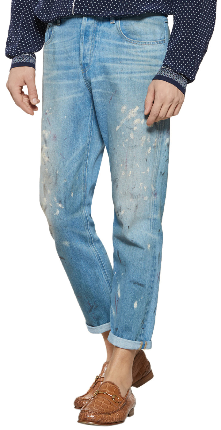Gucci Men's Light Blue HandPainted BleachWashed Denim 1953 Jeans