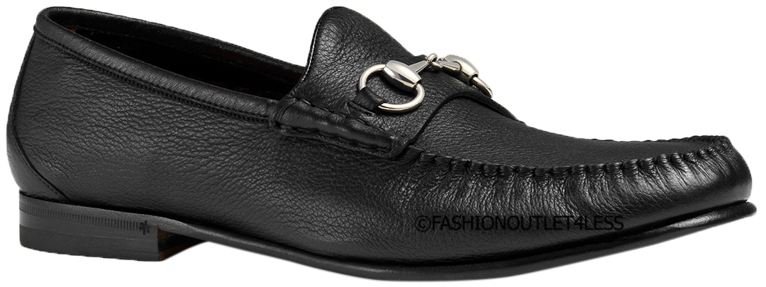 black leather horsebit loafers