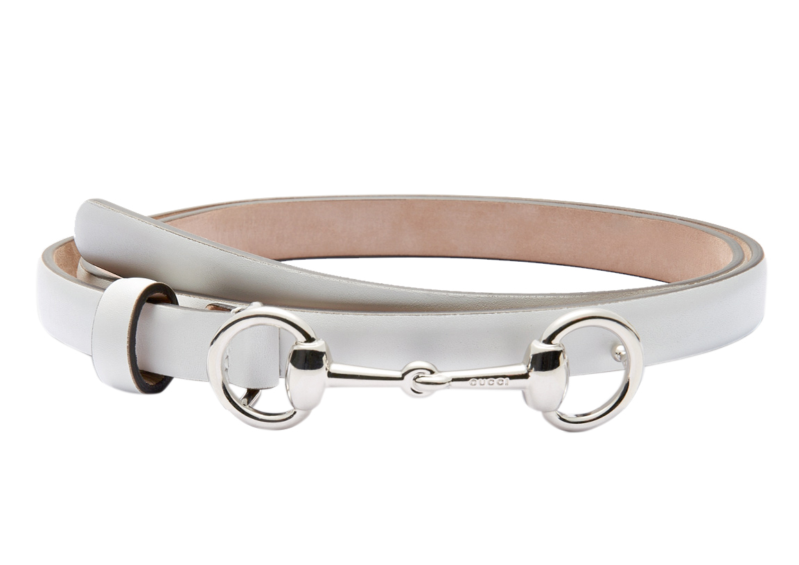 Gucci Women's White Horsebit Buckle Leather Skinny Belt