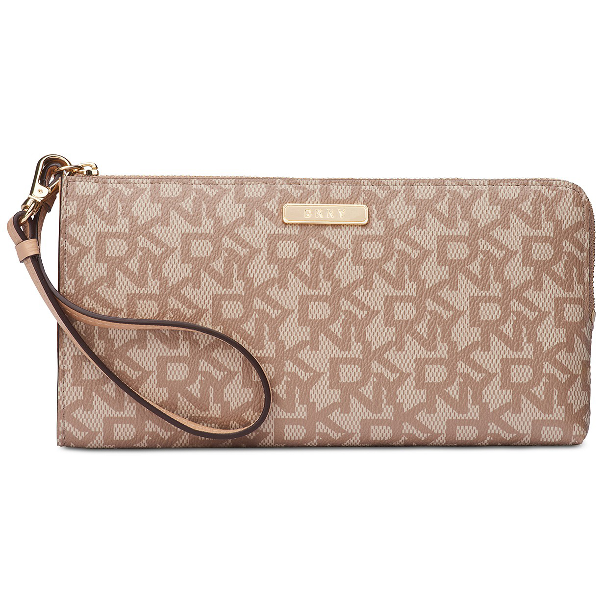 Dkny Women S Beige Leather Bryant Signature Wristlet Pouch Couturepoint
