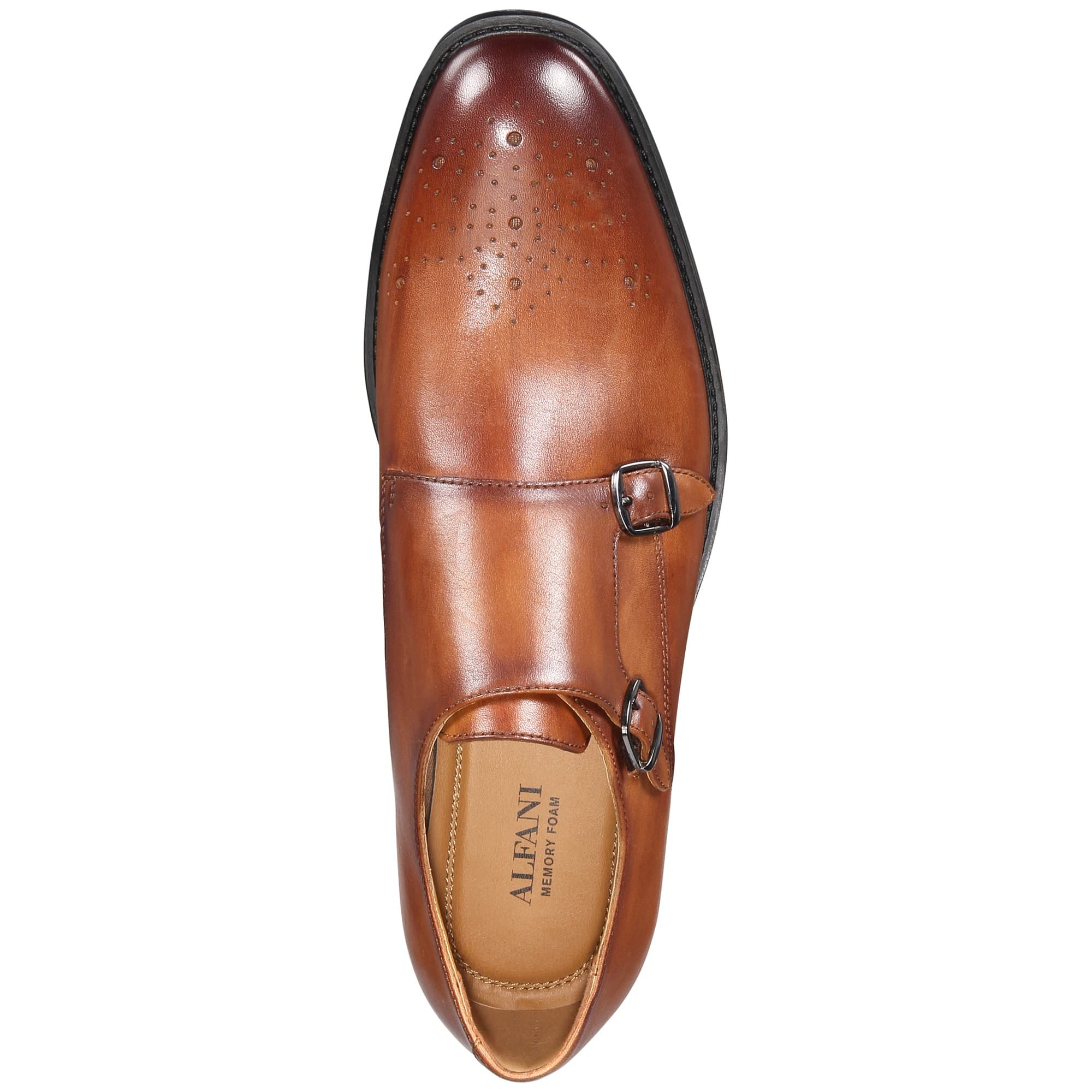 Alfani Men's Brown Leather Sheridan Double Monk Strap Oxfords Shoes