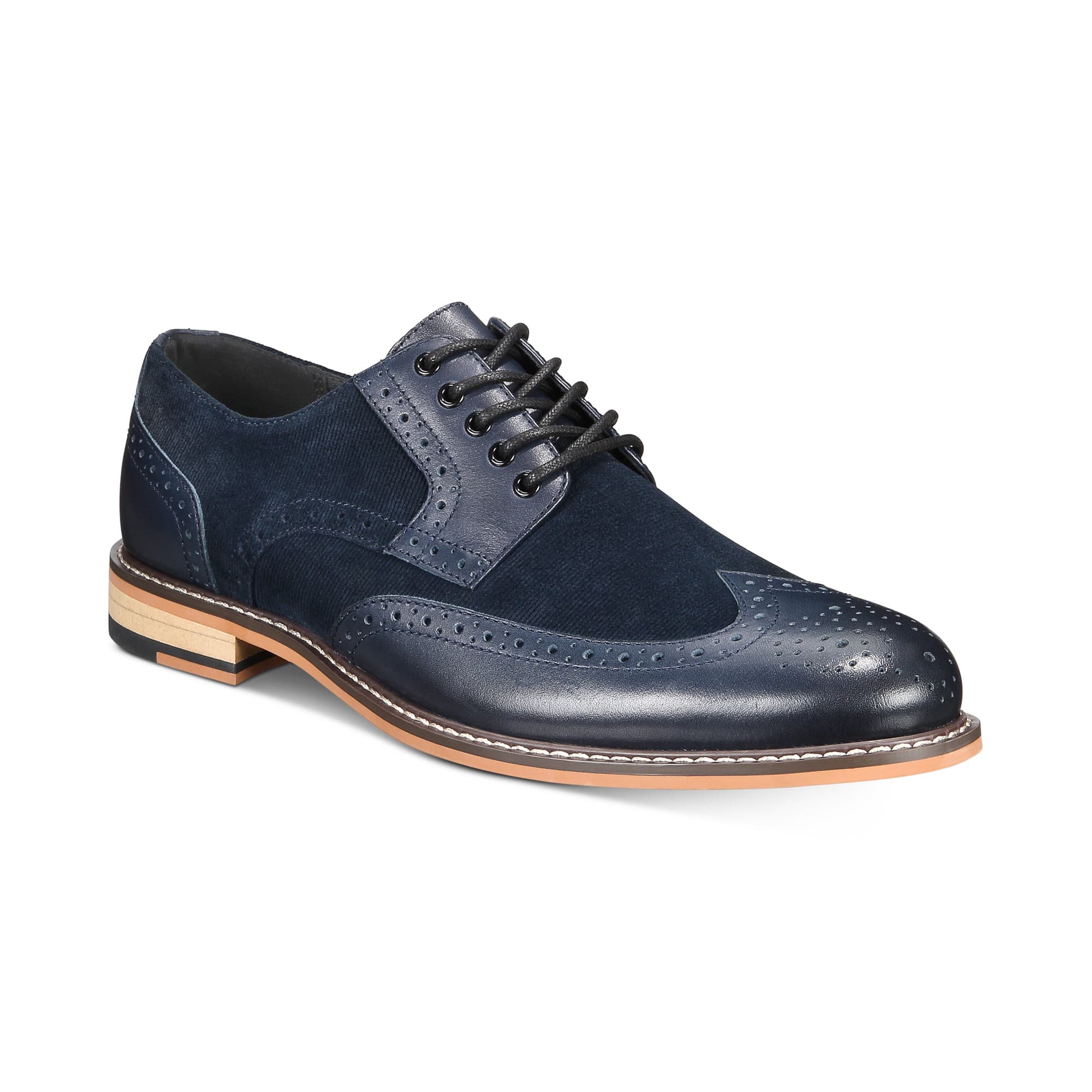 Bar III Men�s Navy Leather Fabian Wingtip Lace Up Oxfords